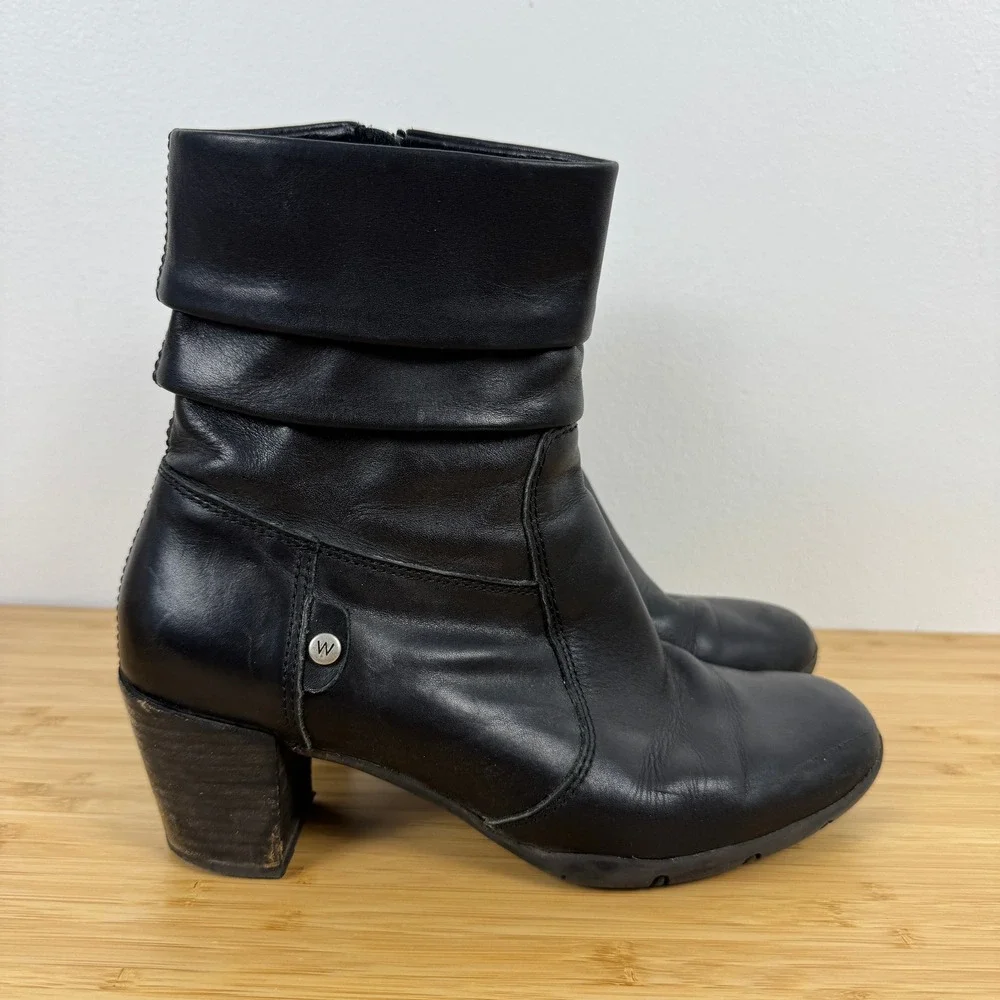 Wolky Colville Black Leather Fold Down Boots Women Size 41 9-9.5‎
